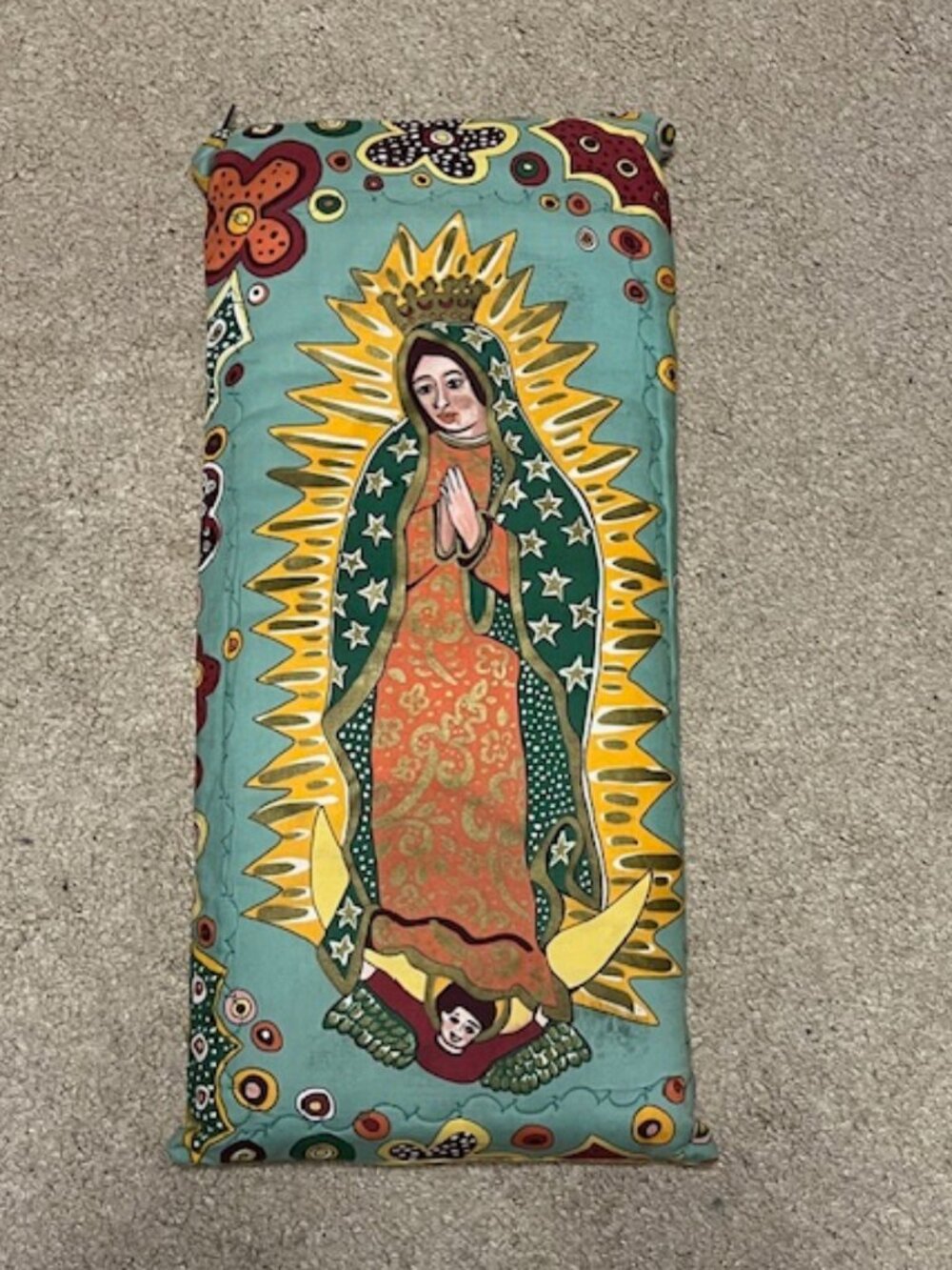VTG Handcrafted Kneeling Prayer Pillow Our Lady of Guadalupe Cotton 7.75" x 17"